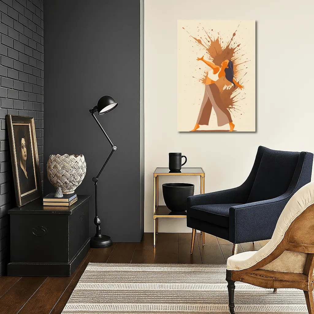 Dancing Woman Paint Splash Abstract Beige Background – Wall Art