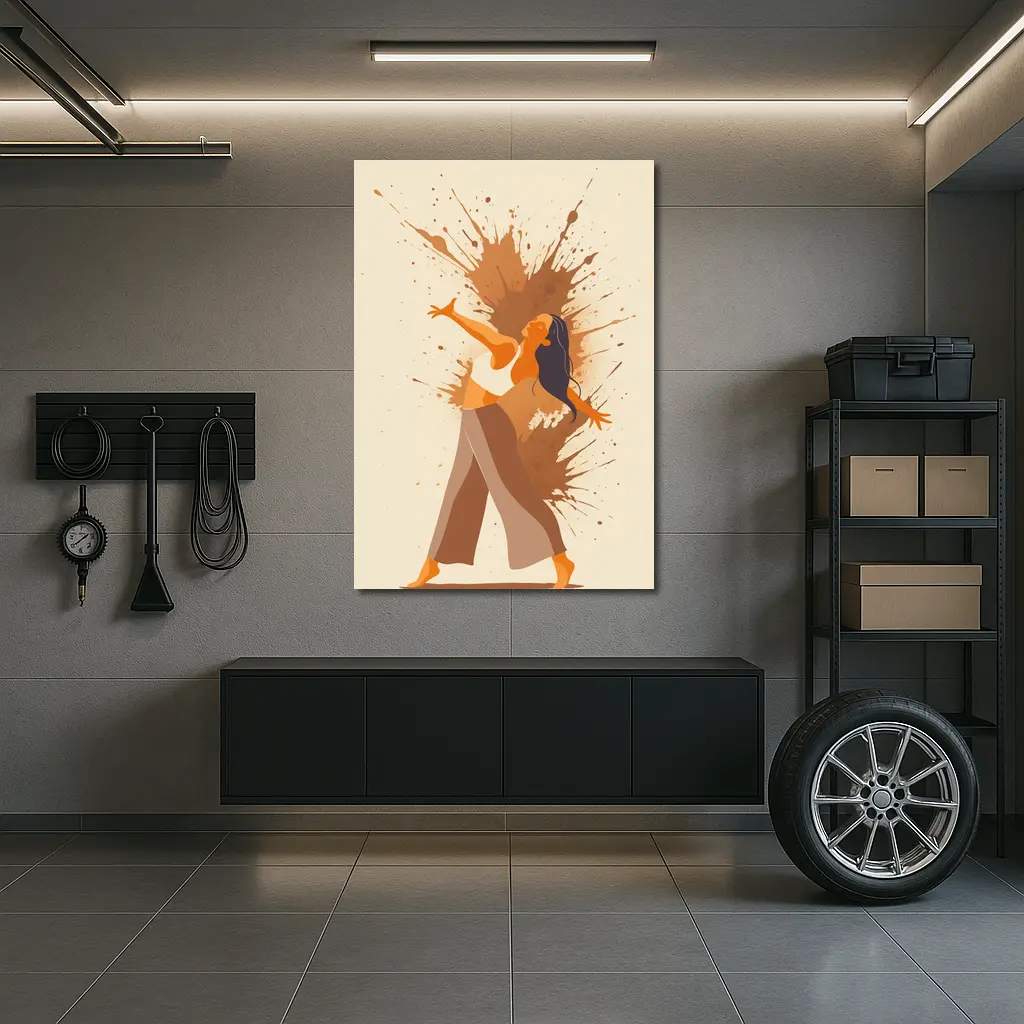 Dancing Woman Paint Splash Abstract Beige Background – Wall Art
