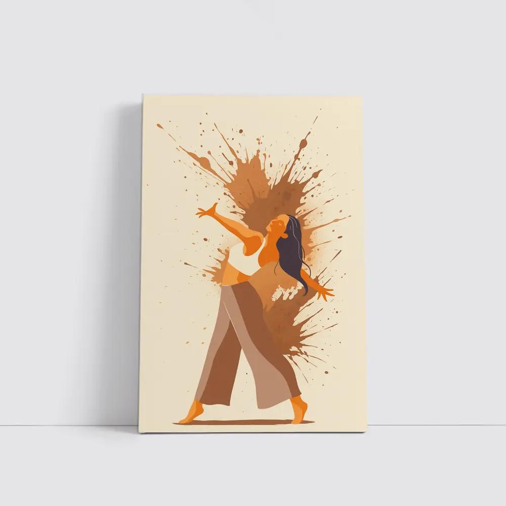 Dancing Woman Paint Splash Abstract Beige Background – Wall Art