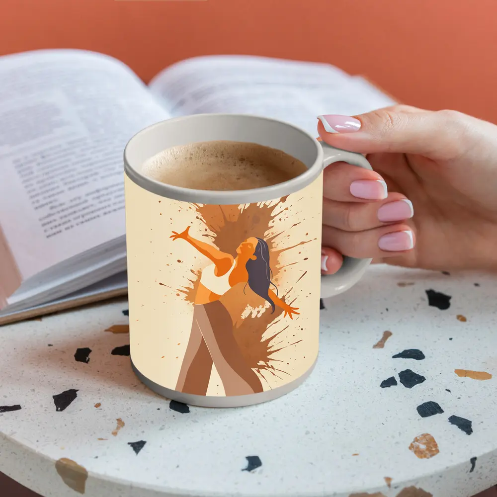 Dancing Woman Paint Splash Abstract Beige Background – Mugs