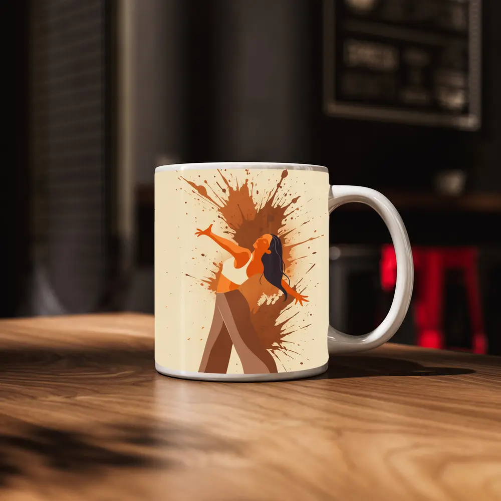Dancing Woman Paint Splash Abstract Beige Background – Mugs