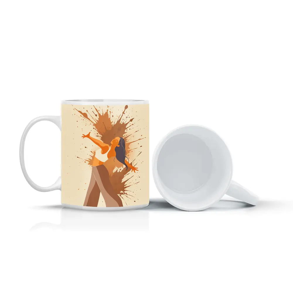Dancing Woman Paint Splash Abstract Beige Background – Mugs