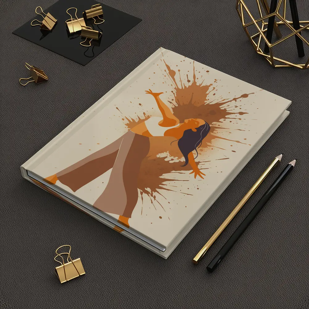 Dancing Woman Paint Splash Abstract Beige Background – Notebooks