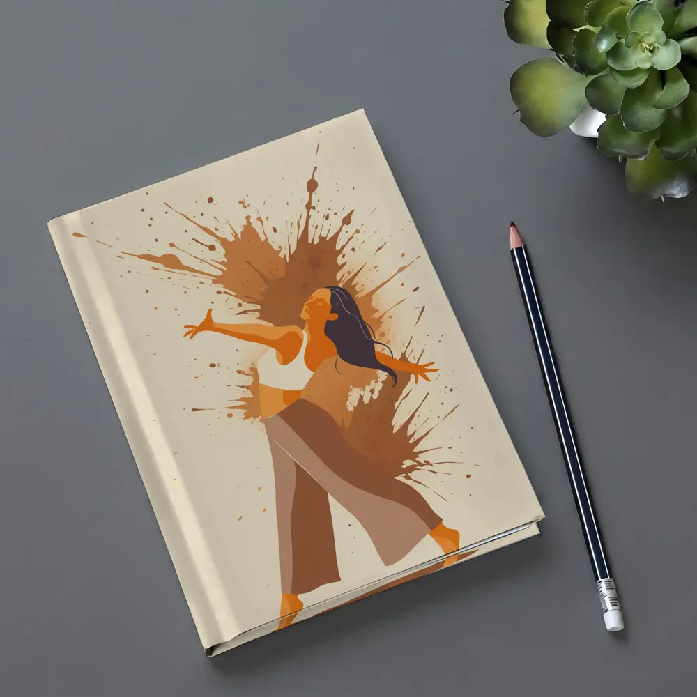Dancing Woman Paint Splash Abstract Beige Background – Notebooks