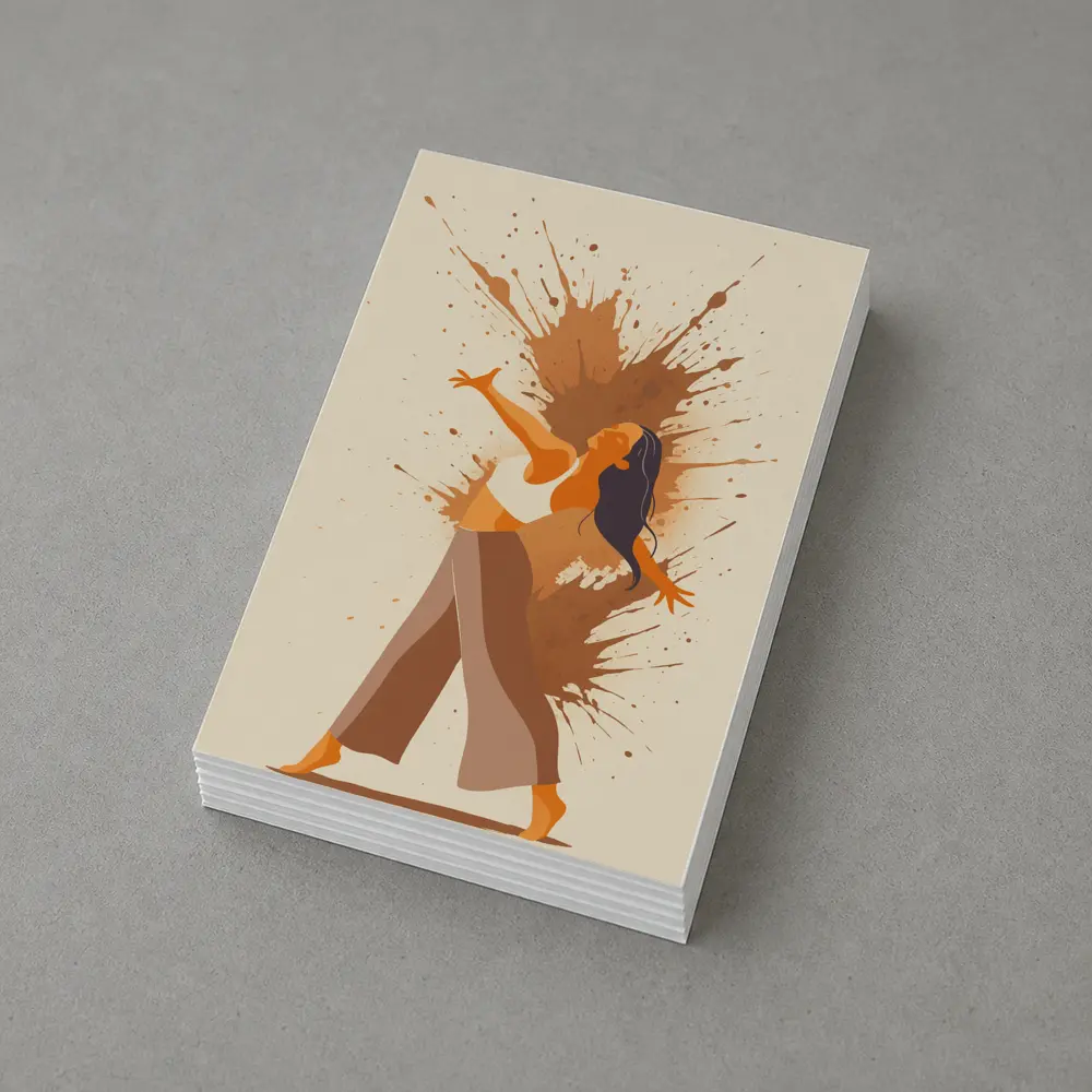 Dancing Woman Paint Splash Abstract Beige Background – Postcards