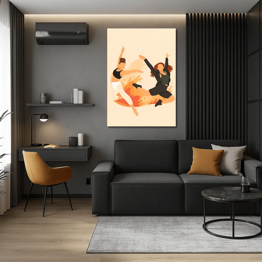 Two Women Dancing Flat Art Style – Wall Art