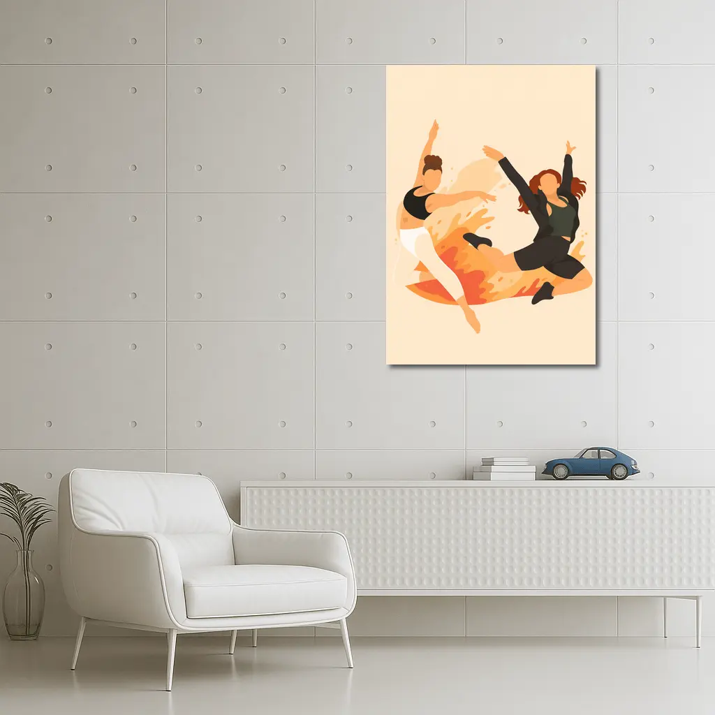 Two Women Dancing Flat Art Style – Wall Art