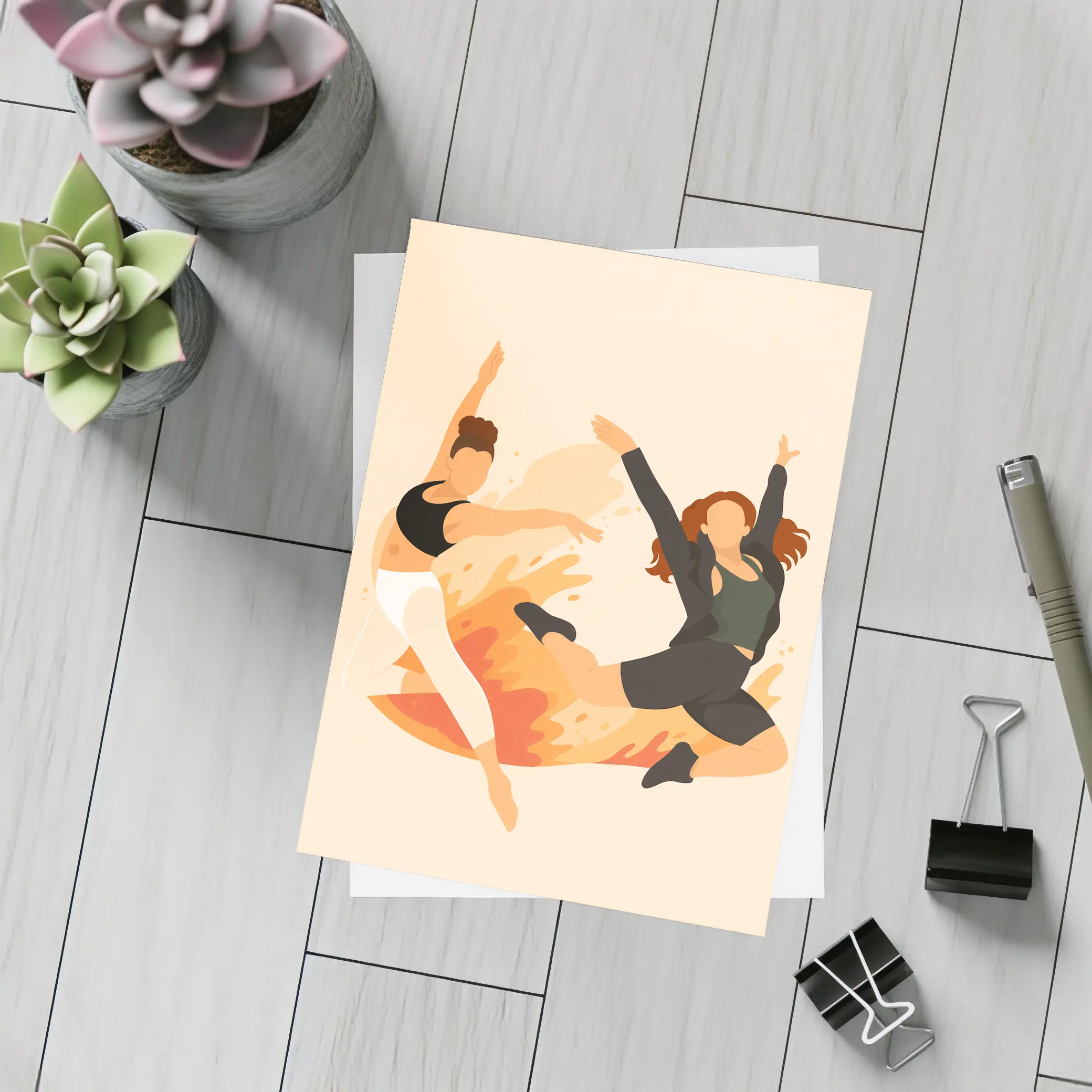 Two Women Dancing Flat Art Style – Postcards