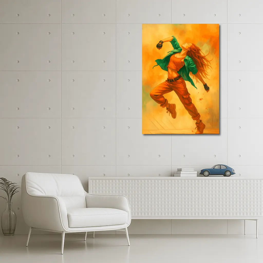 Hip Hop Dancer Girl Orange Watercolor Background – Wall Art