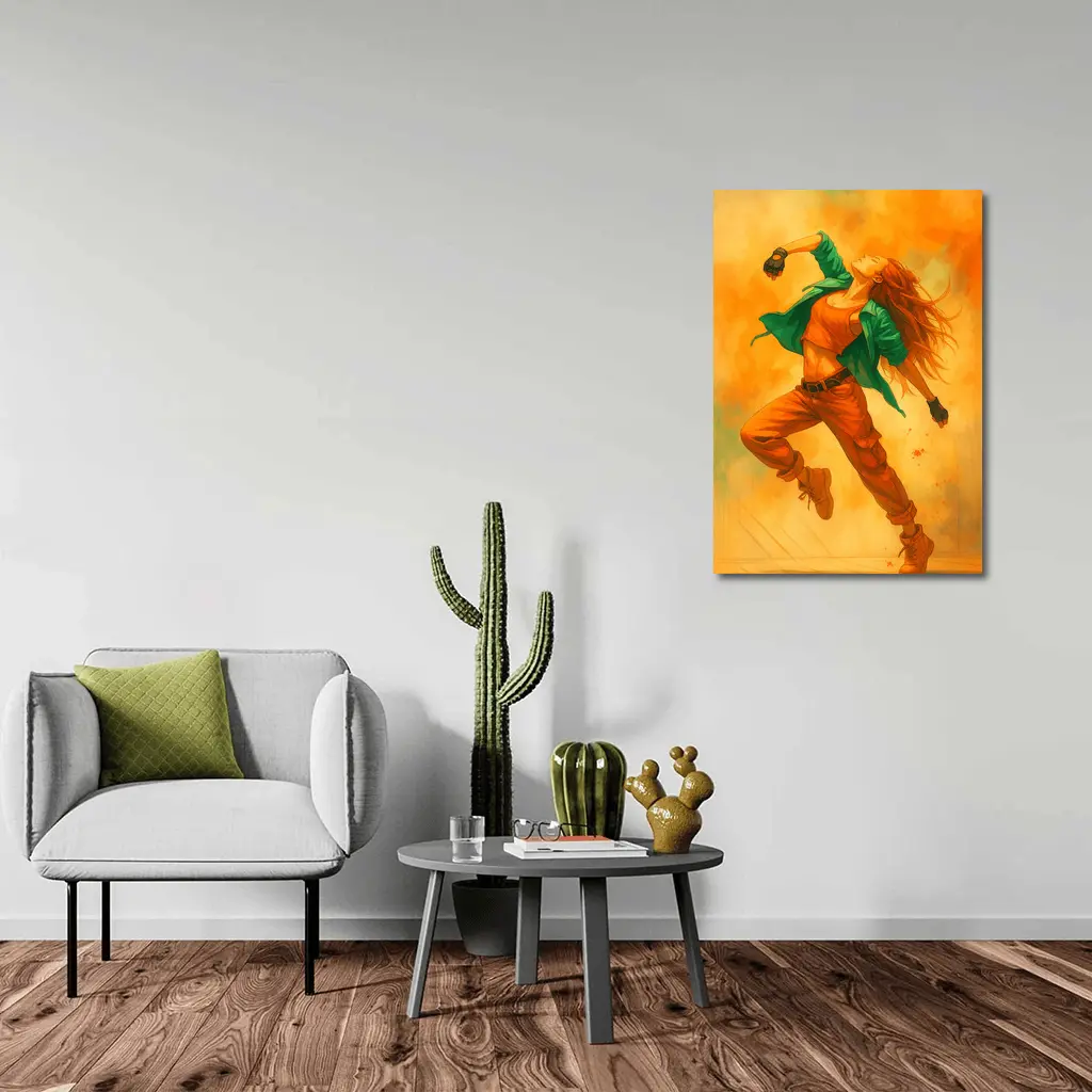 Hip Hop Dancer Girl Orange Watercolor Background – Wall Art