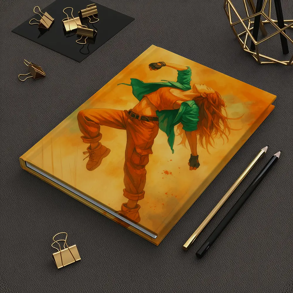 Hip Hop Dancer Girl Orange Watercolor Background – Notebooks