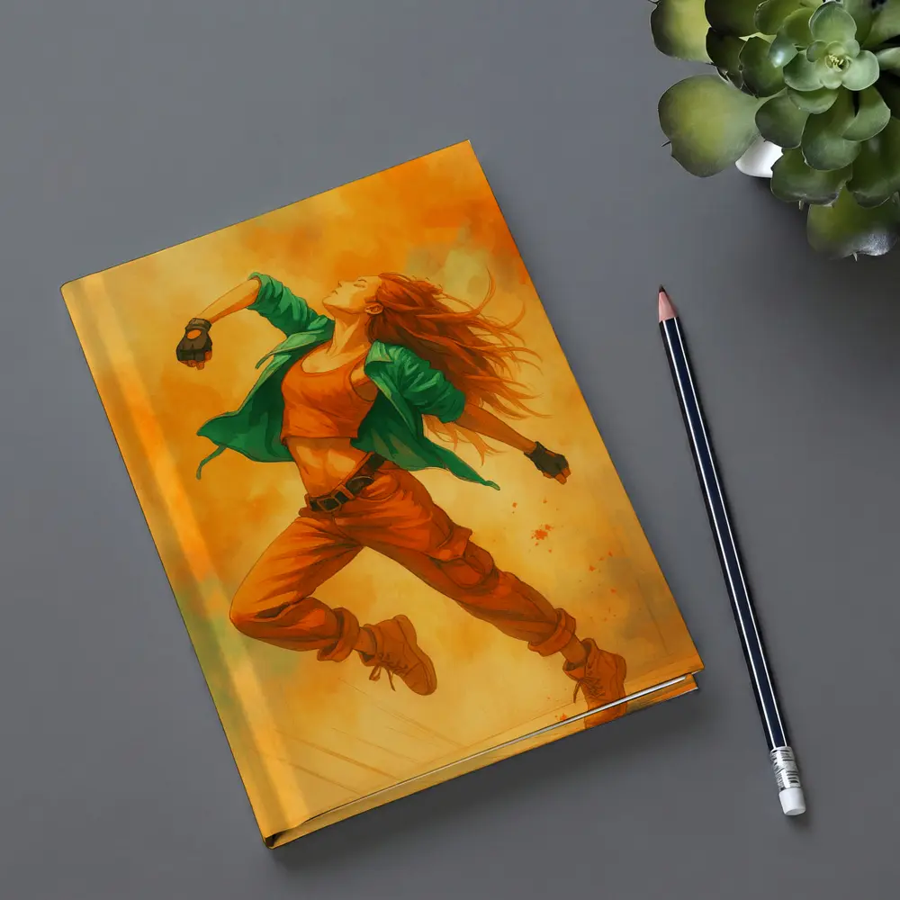 Hip Hop Dancer Girl Orange Watercolor Background – Notebooks
