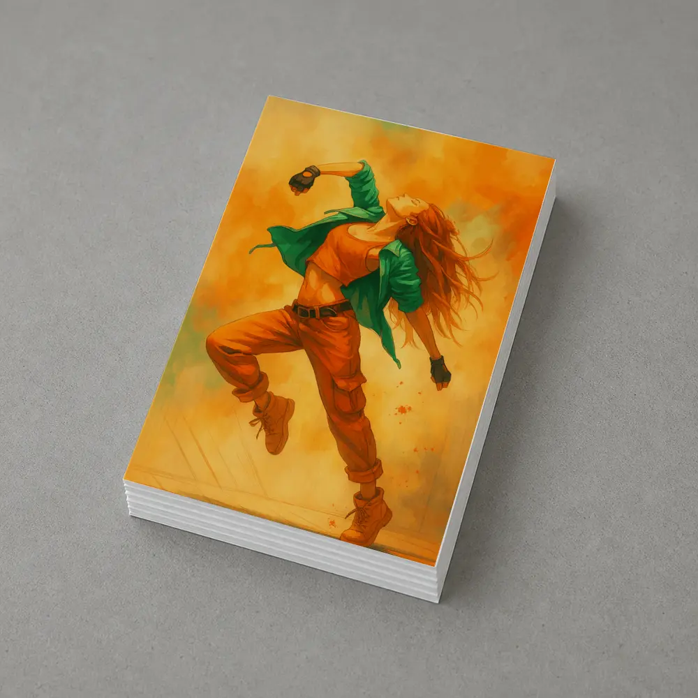 Hip Hop Dancer Girl Orange Watercolor Background – Postcards