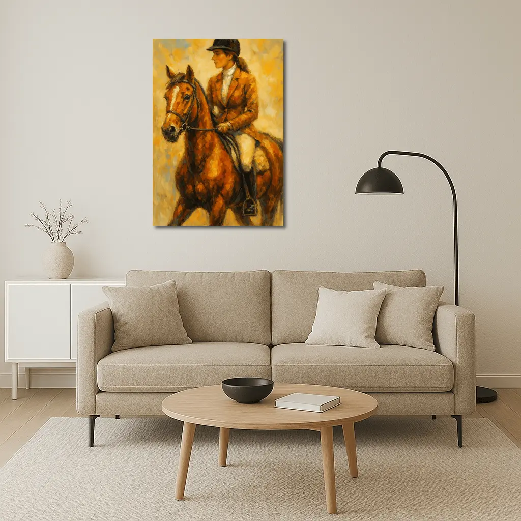 Equestrian Woman Riding Chestnut Horse Oil Painting – Wall Art