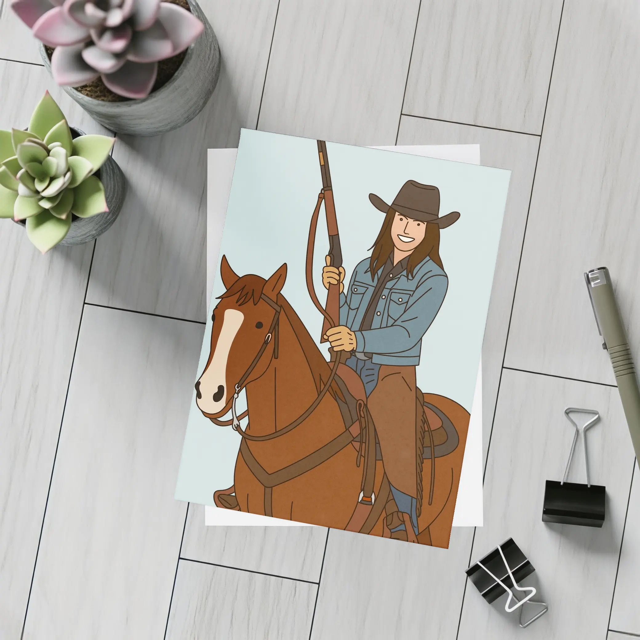 Cowgirl On Horseback With Rifle Cartoon – Postcards