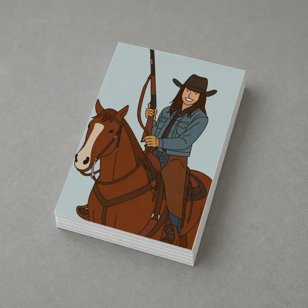 Cowgirl On Horseback With Rifle Cartoon – Postcards
