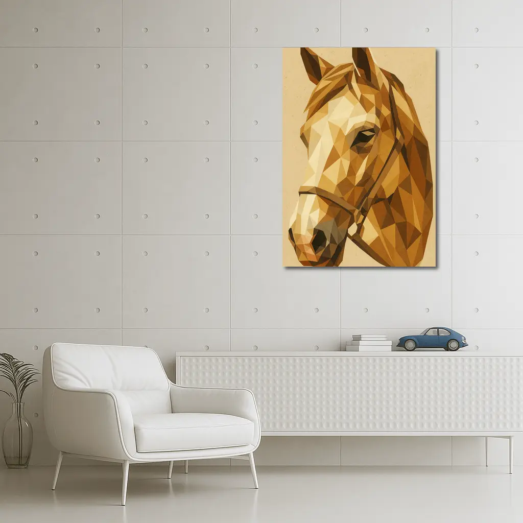 Low Poly Horse Portrait Warm Beige Background – Wall Art