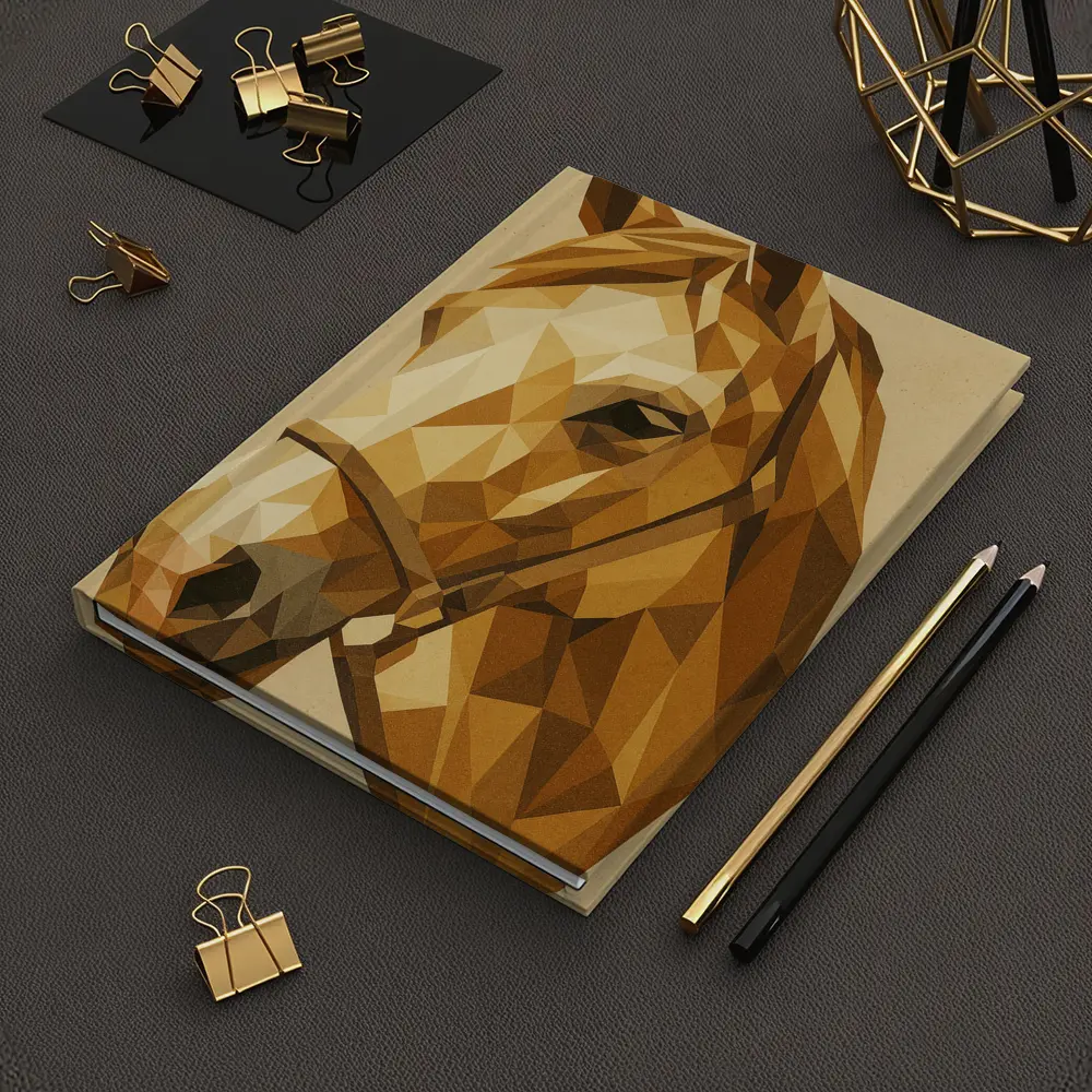 Low Poly Horse Portrait Warm Beige Background – Notebooks