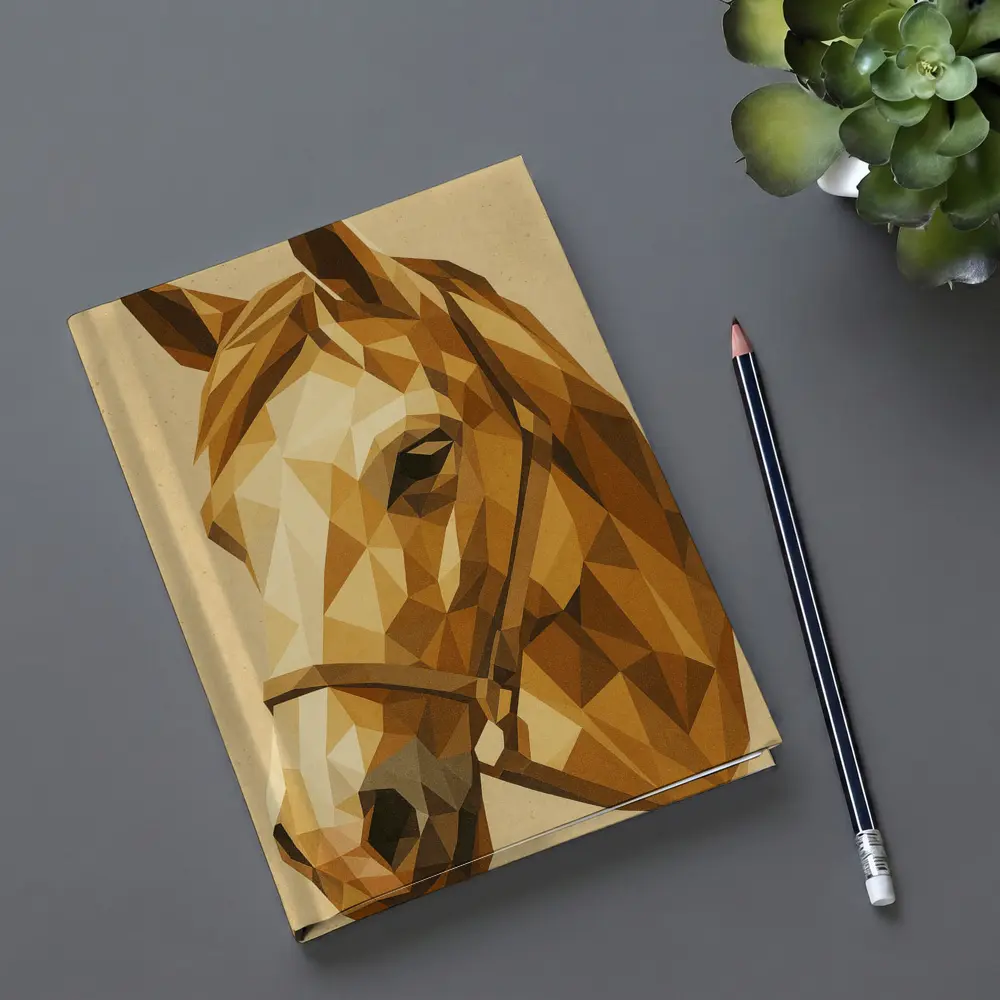 Low Poly Horse Portrait Warm Beige Background – Notebooks