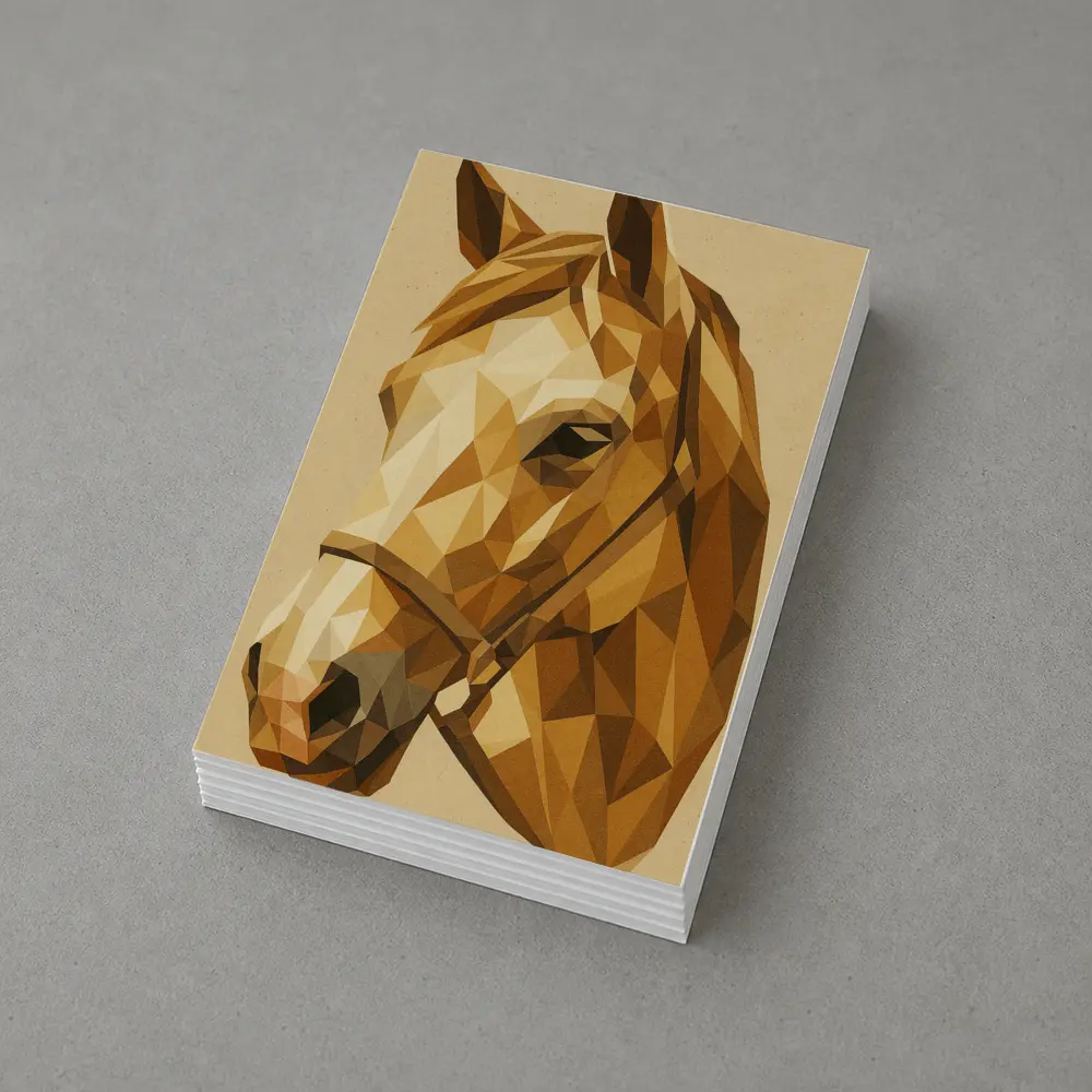 Low Poly Horse Portrait Warm Beige Background – Postcards