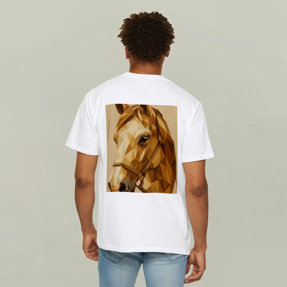 Low Poly Horse Portrait Warm Beige Background – T-Shirts