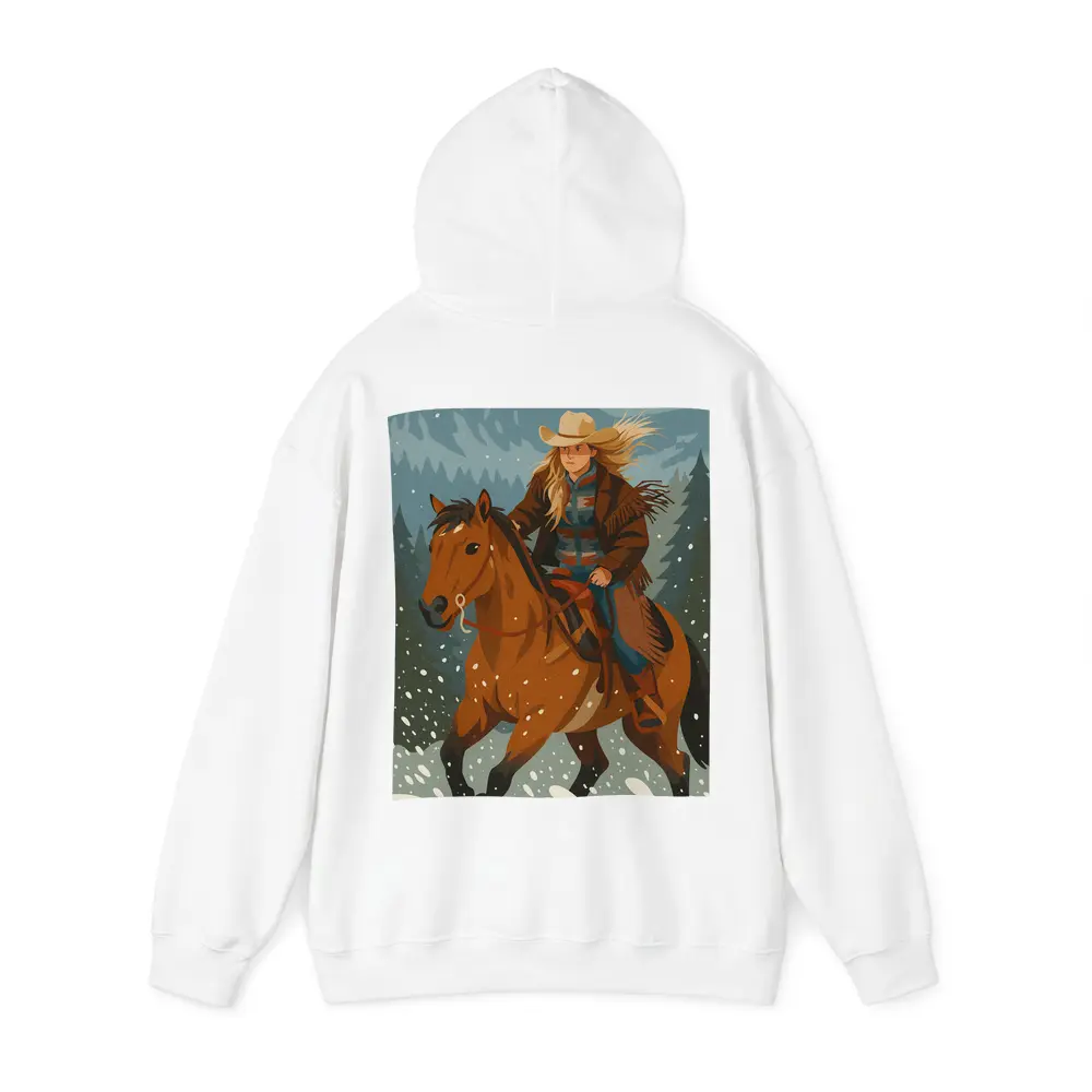 Cowgirl Riding Horse Snowy Winter Forest – Hoodies