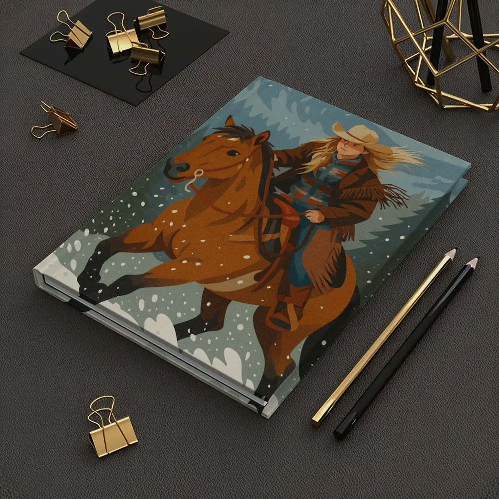 Cowgirl Riding Horse Snowy Winter Forest – Notebooks