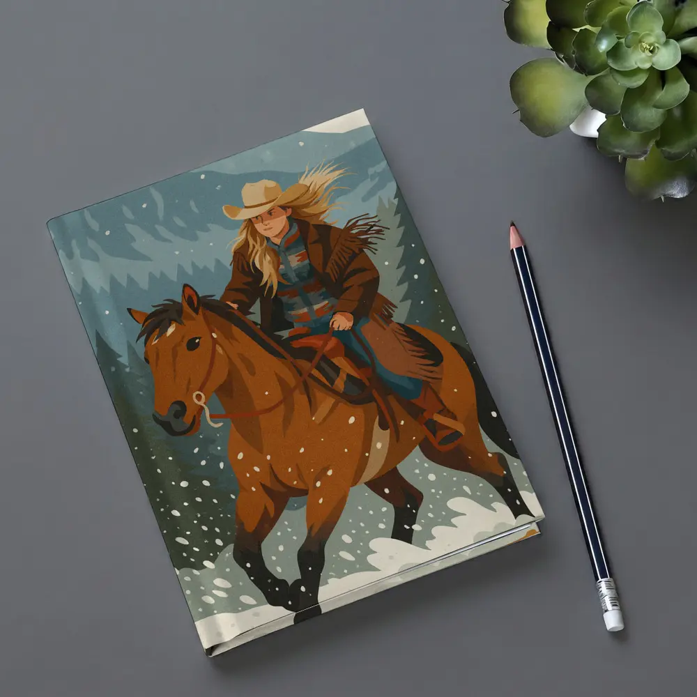 Cowgirl Riding Horse Snowy Winter Forest – Notebooks