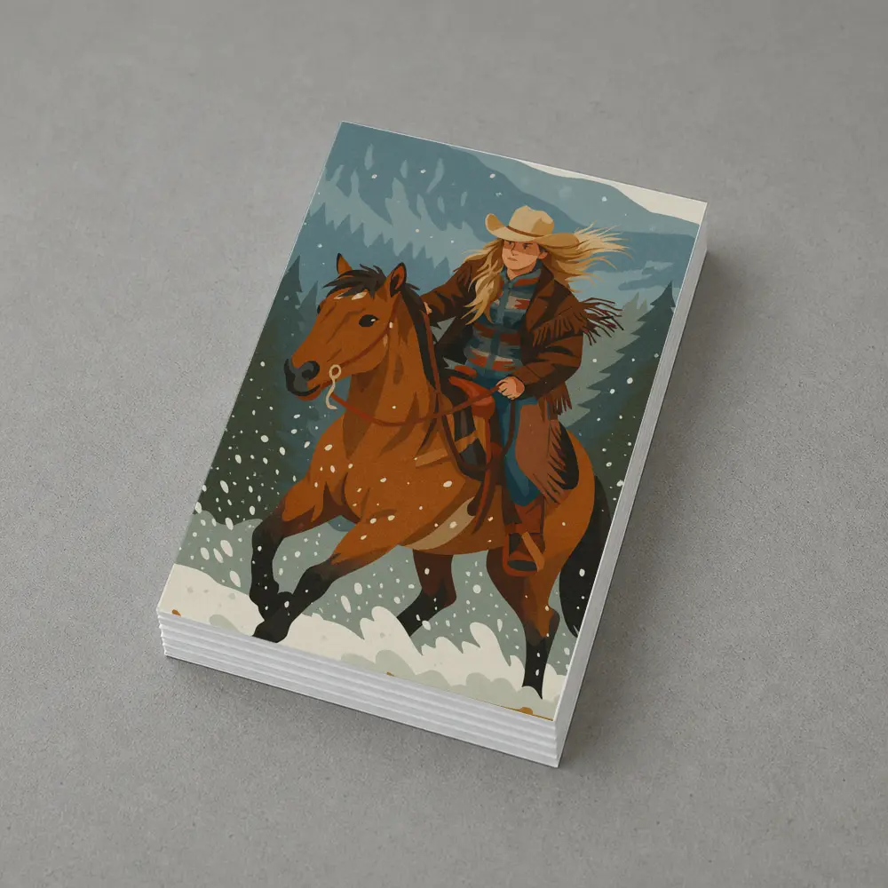 Cowgirl Riding Horse Snowy Winter Forest – Postcards