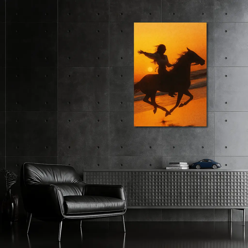 Woman Riding Horse Beach Sunset Silhouette – Wall Art