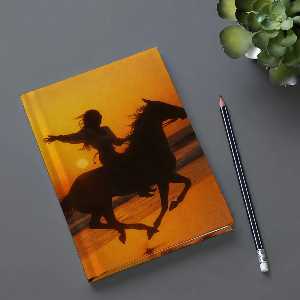 Woman Riding Horse Beach Sunset Silhouette – Notebooks