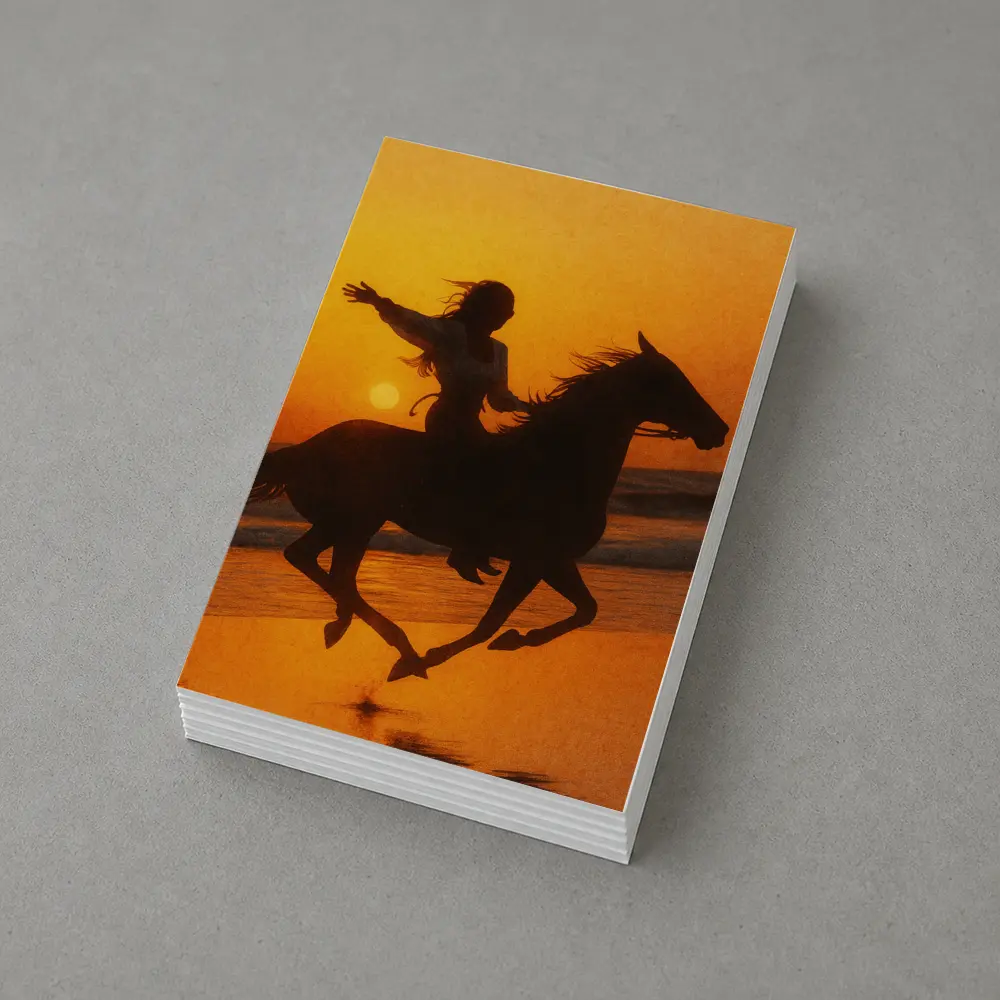 Woman Riding Horse Beach Sunset Silhouette – Postcards