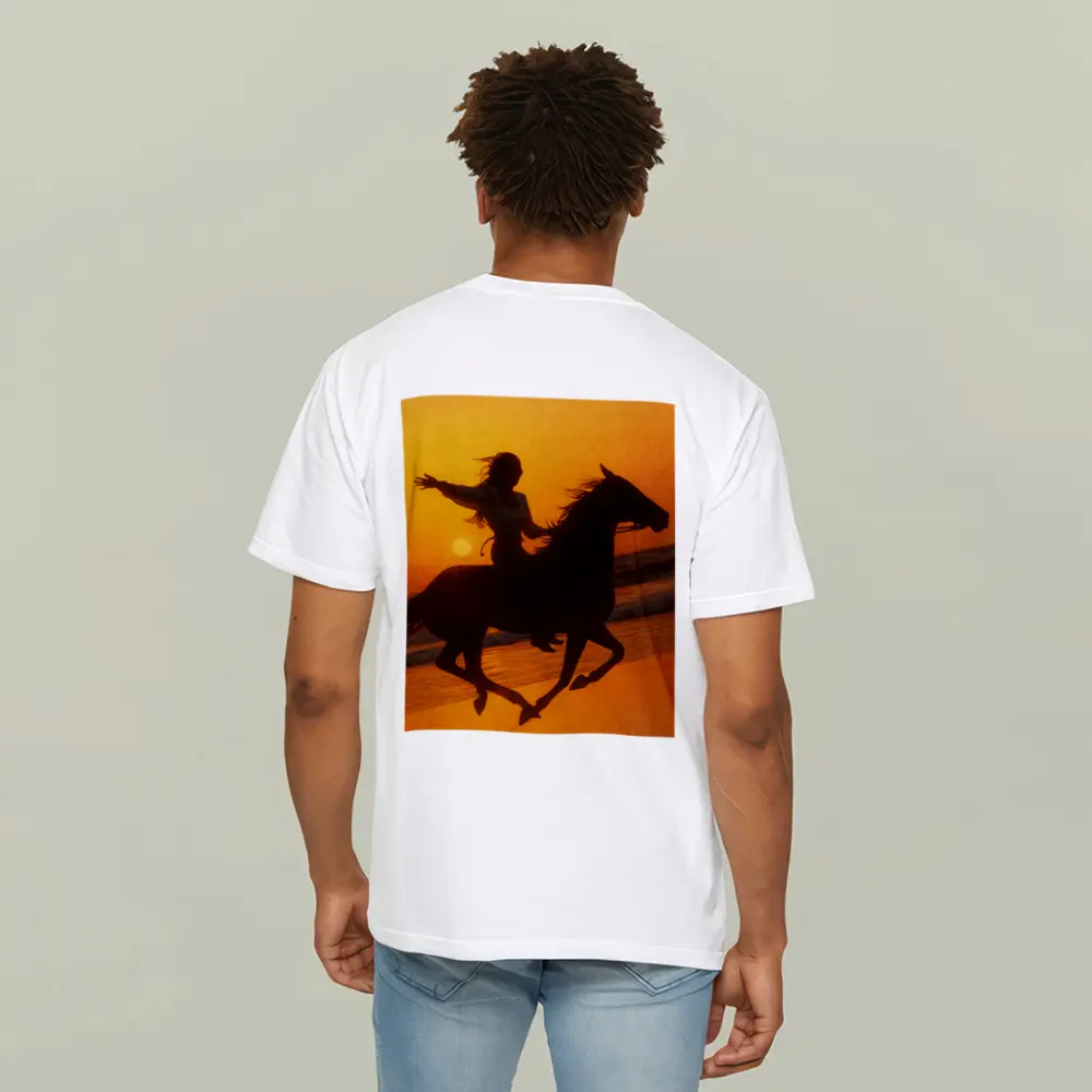 Woman Riding Horse Beach Sunset Silhouette – T-Shirts