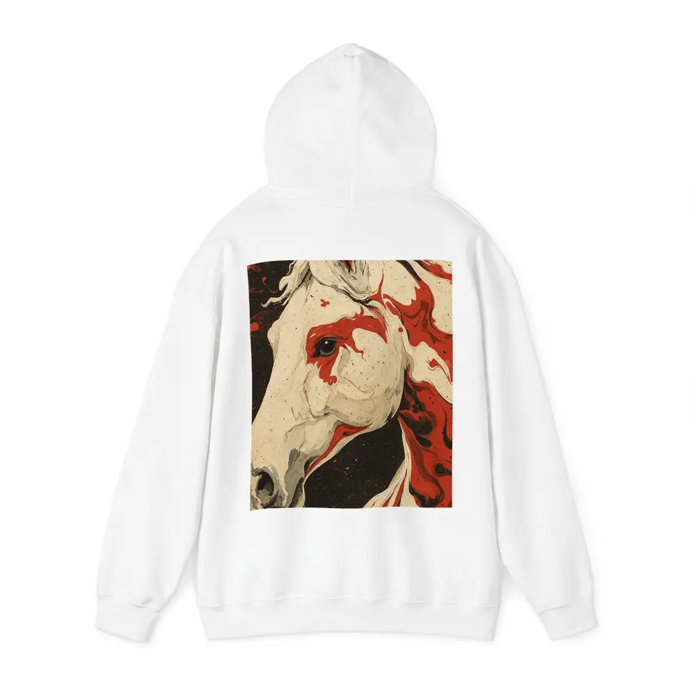 White Horse Red Ink Splash Dark Background – Hoodies
