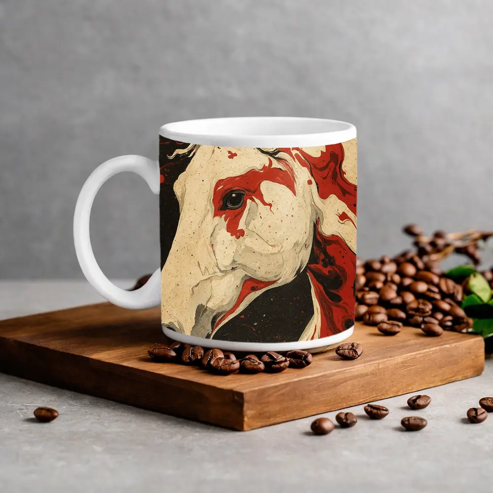 White Horse Red Ink Splash Dark Background – Mugs