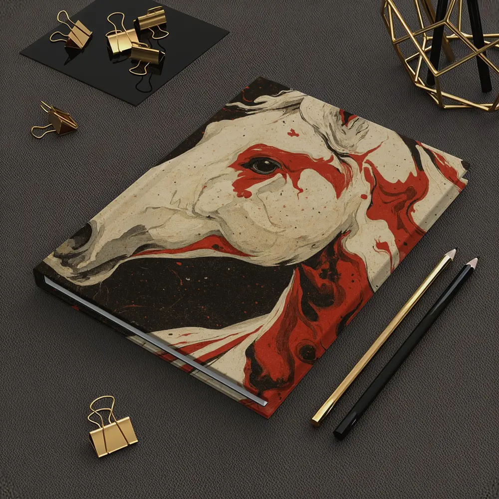 White Horse Red Ink Splash Dark Background – Notebooks
