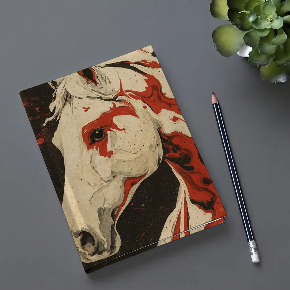 White Horse Red Ink Splash Dark Background – Notebooks