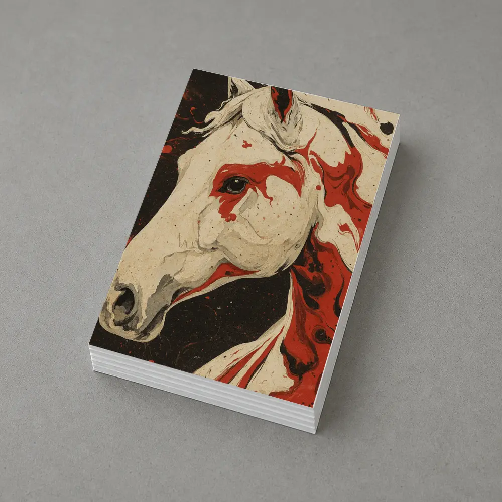 White Horse Red Ink Splash Dark Background – Postcards