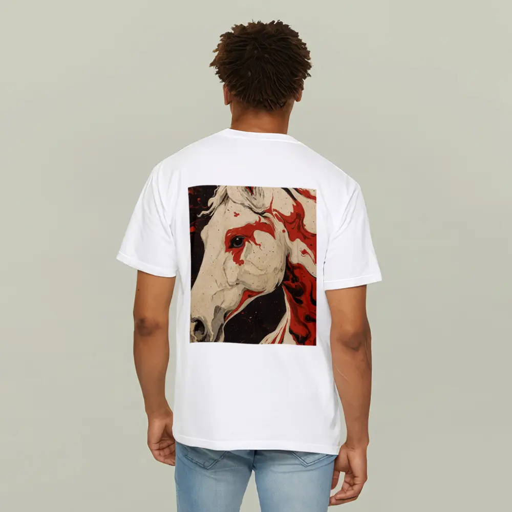 White Horse Red Ink Splash Dark Background – T-Shirts