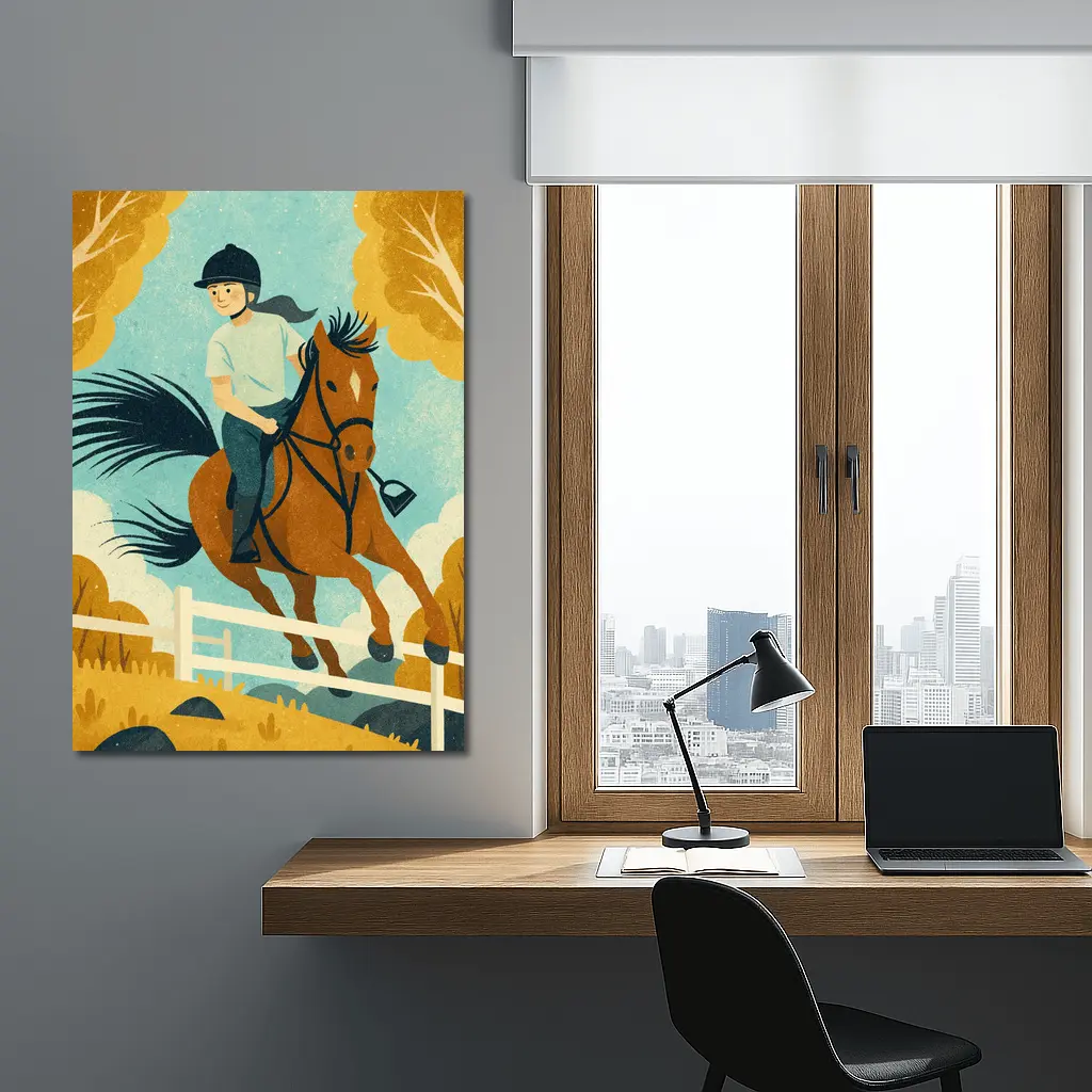Girl Riding Horse Over Jump Autumn – Wall Art