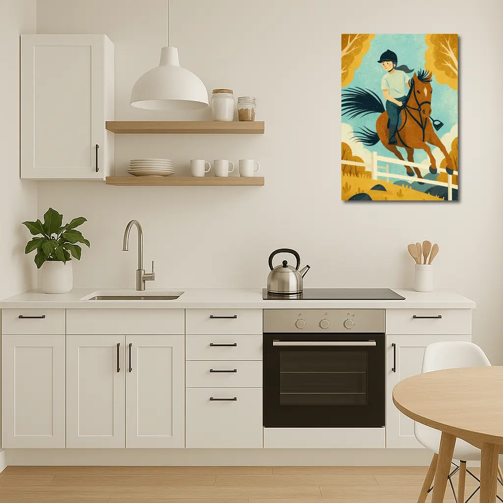 Girl Riding Horse Over Jump Autumn – Wall Art