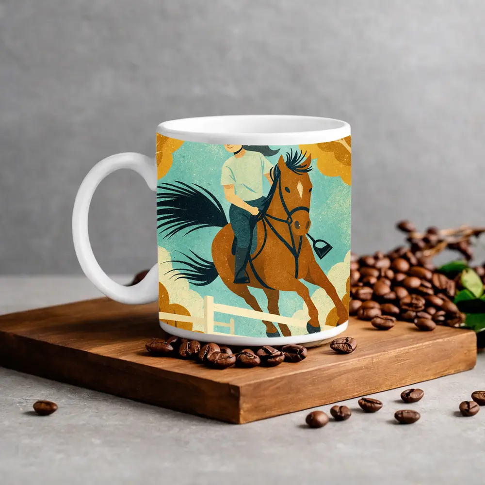 Girl Riding Horse Over Jump Autumn – Mugs
