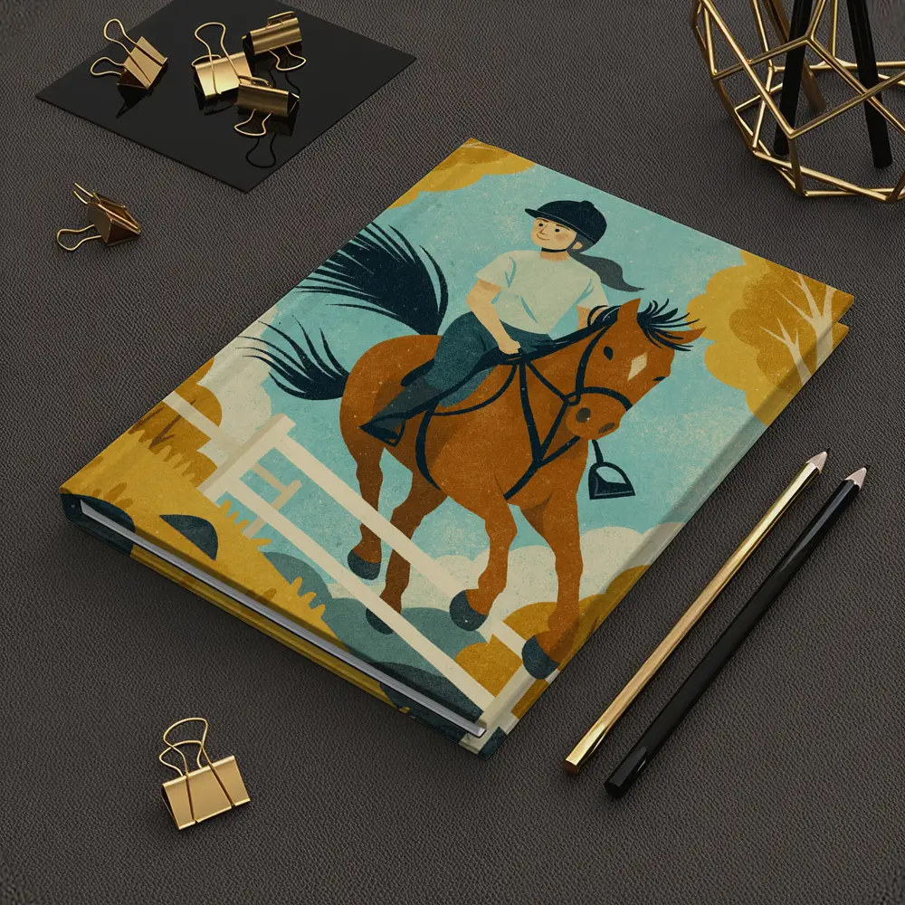 Girl Riding Horse Over Jump Autumn – Notebooks