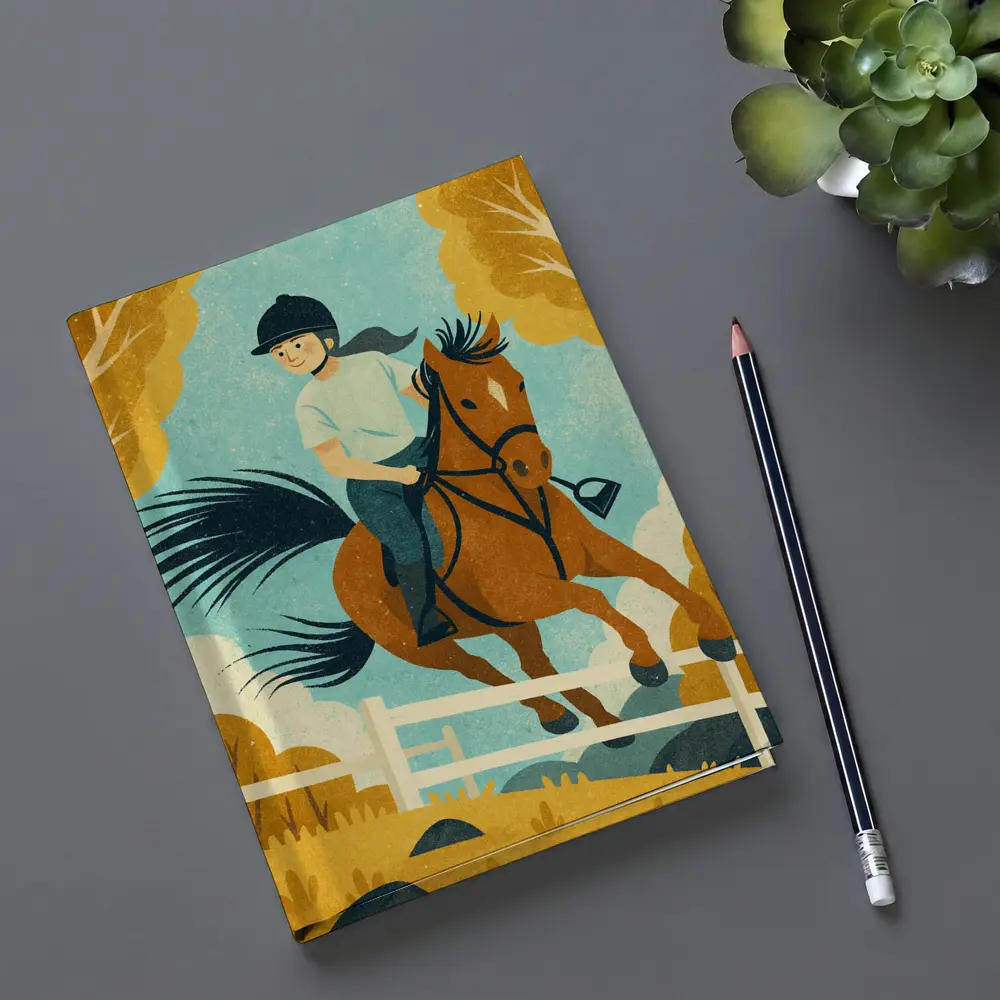 Girl Riding Horse Over Jump Autumn – Notebooks