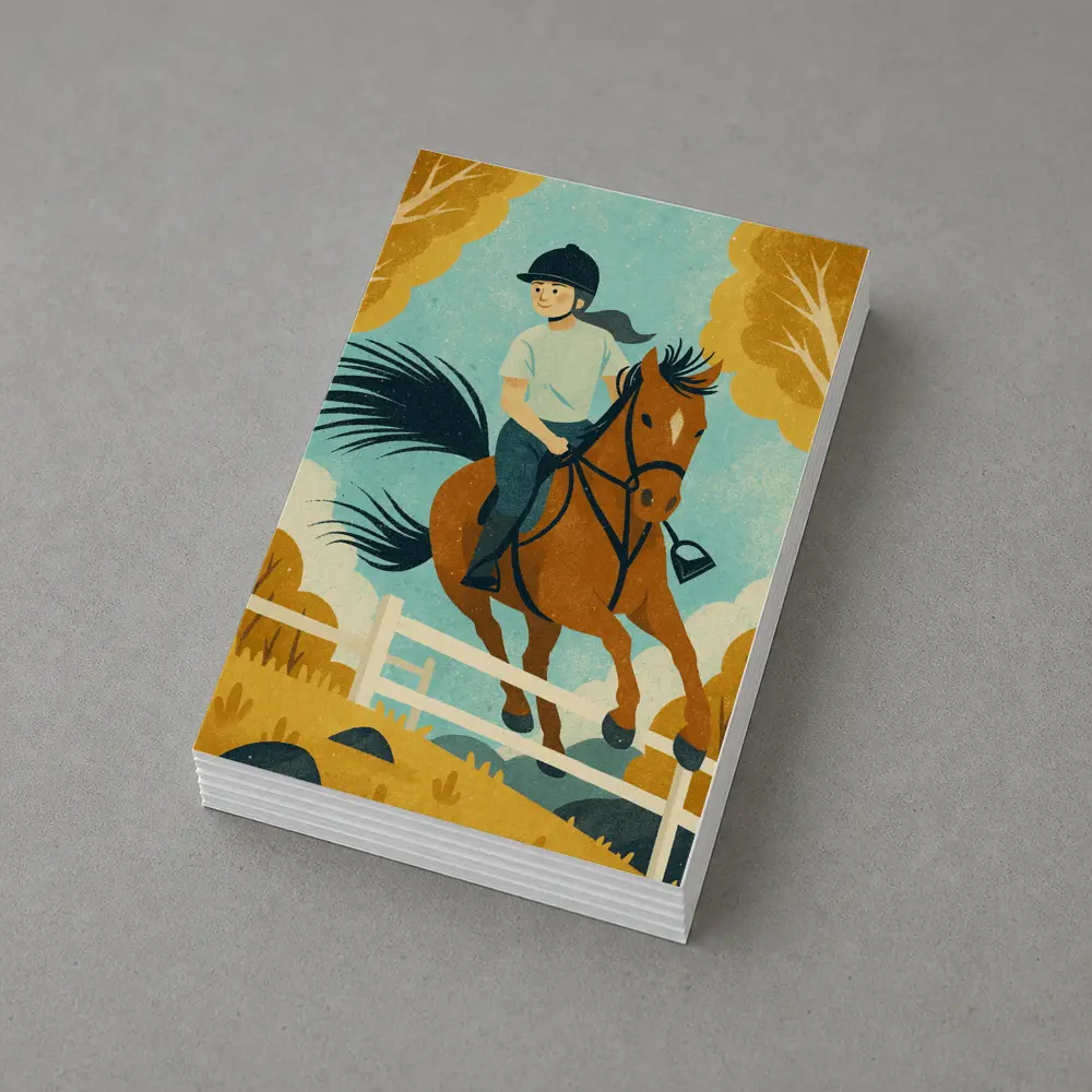 Girl Riding Horse Over Jump Autumn – Postcards