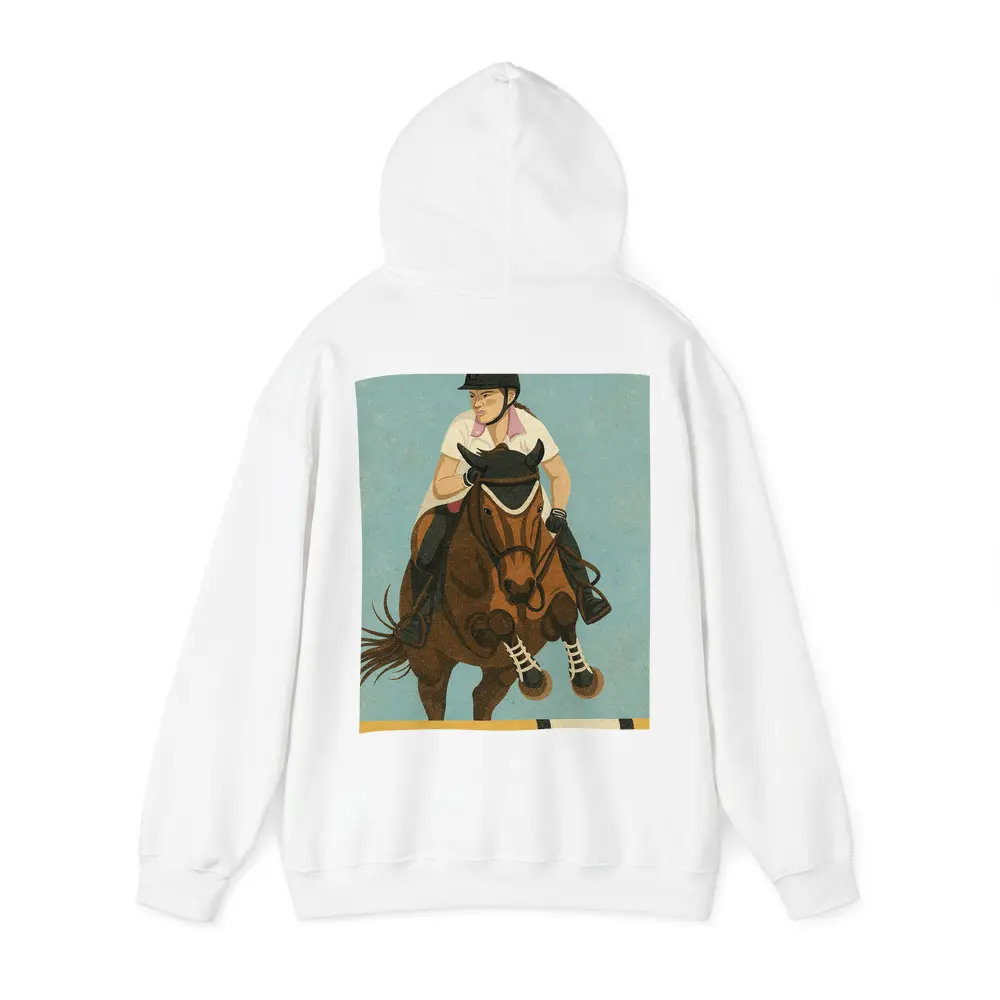 Equestrian Rider Jumping Horse Blue Background – Hoodies