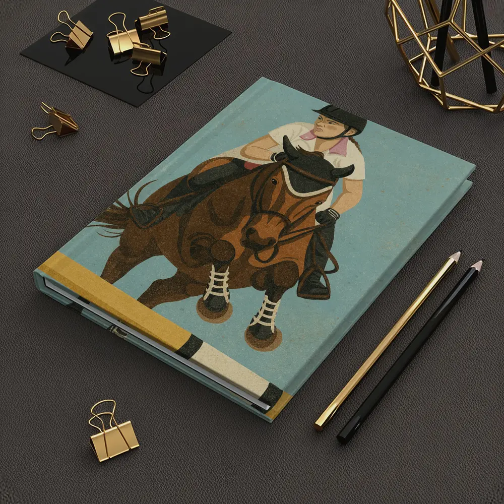 Equestrian Rider Jumping Horse Blue Background – Notebooks