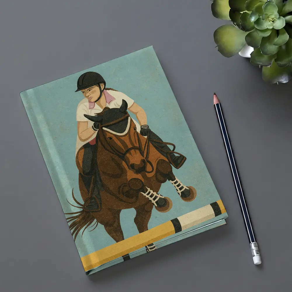 Equestrian Rider Jumping Horse Blue Background – Notebooks