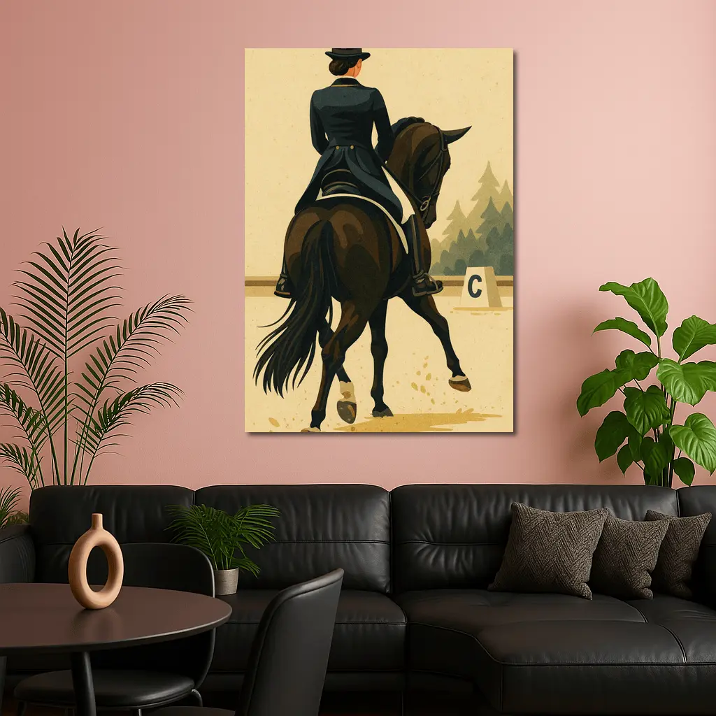 Dressage Rider On Dark Horse Retro Art – Wall Art