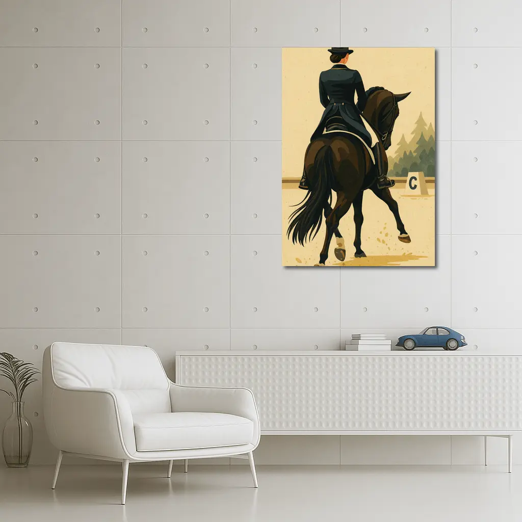 Dressage Rider On Dark Horse Retro Art – Wall Art